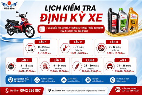 🔧 LỊCH KIỂM TRA ĐỊNH KỲ XE MÁY HONDA – ĐỪNG BỎ LỠ! 🛵