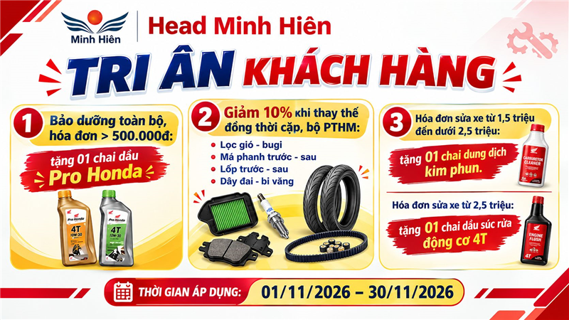TRI ÂN KHÁCH HÀNG THÁNG 11/2026 – ƯU ĐÃI HẤP DẪN TẠI HEAD MINH HIÊN